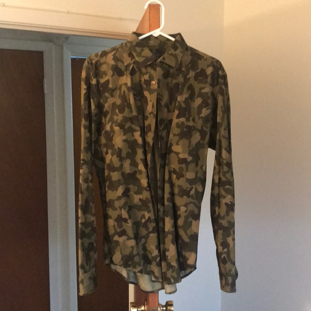 Zara Mens Slim Fit Camo Button Down